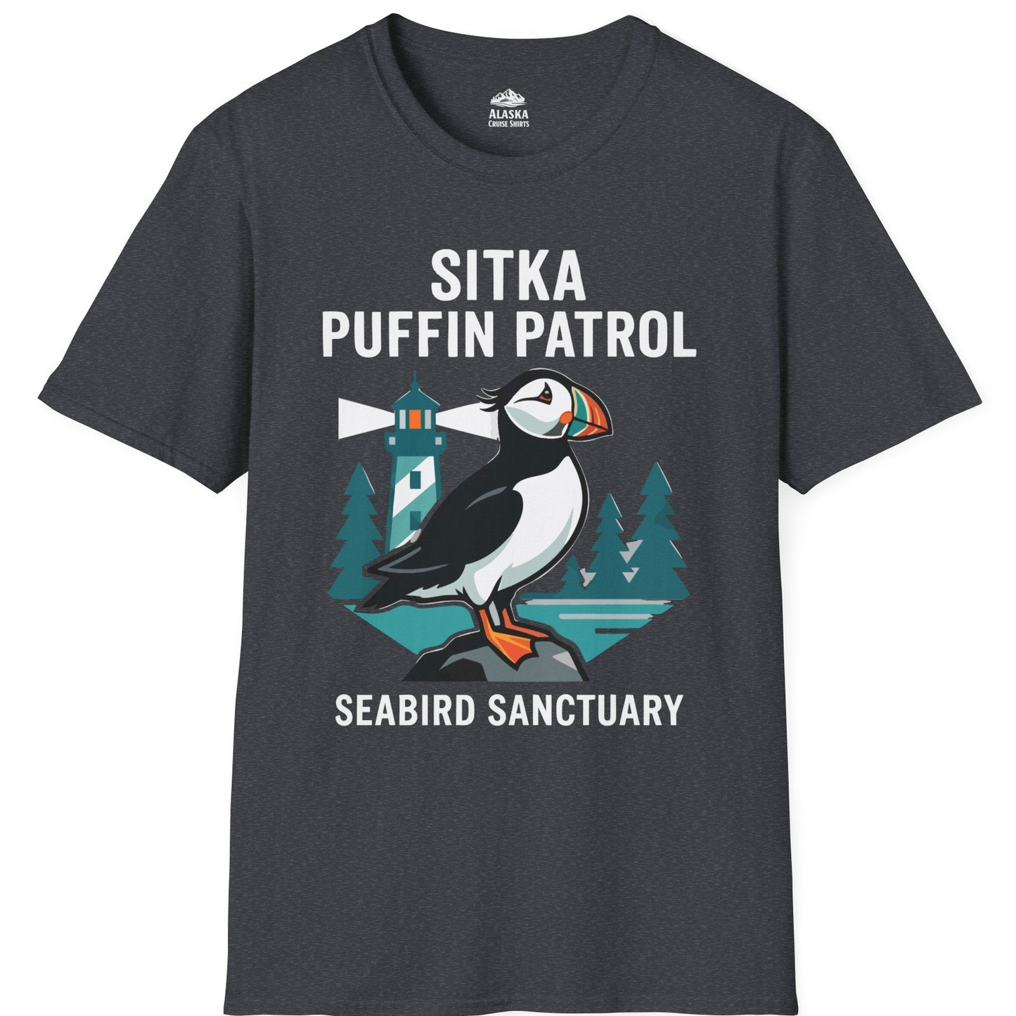 Sitka Puffin Bird Sanctuary Shirt T-Shirt – Dark Heather Grey – Alaska Cruise Shirts