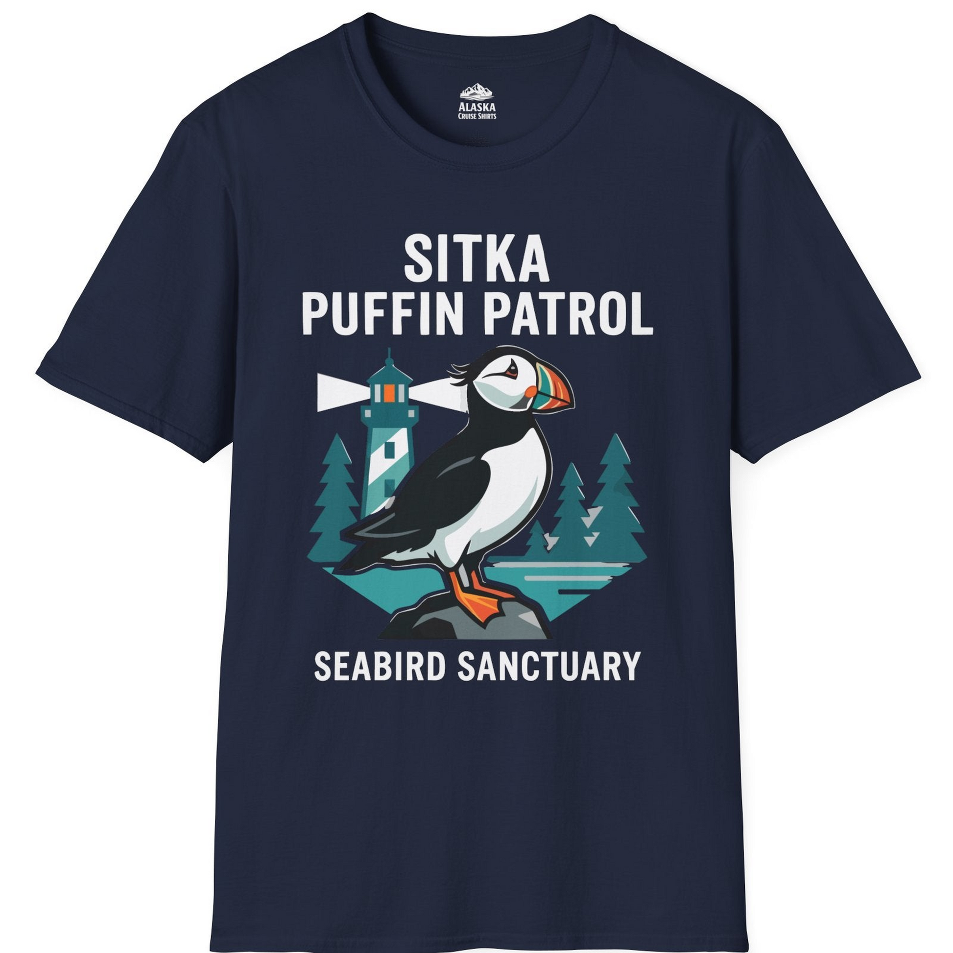 Sitka Puffin Bird Sanctuary Shirt T-Shirt – Navy – Alaska Cruise Shirts