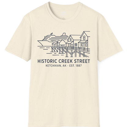 Ketchikan Creek Street Alaska Waterfront and Cruise Ship Shirt — T-Shirt T-Shirt – Natural – Alaska Cruise Shirts