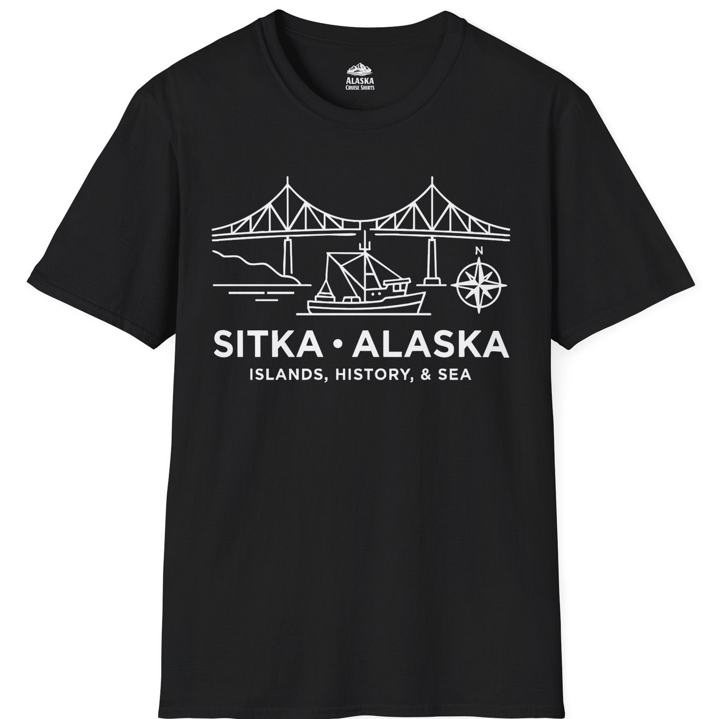 Sitka Alaska Nautical Line Art Shirt T-Shirt – Black – Alaska Cruise Shirts