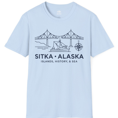 Sitka Alaska Nautical Line Art Shirt T-Shirt – Light Blue – Alaska Cruise Shirts