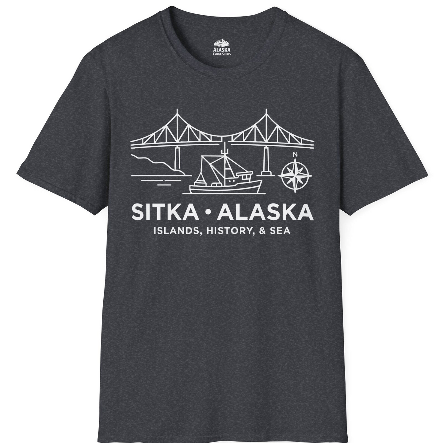 Sitka Alaska Nautical Line Art Shirt T-Shirt – Dark Heather Grey – Alaska Cruise Shirts