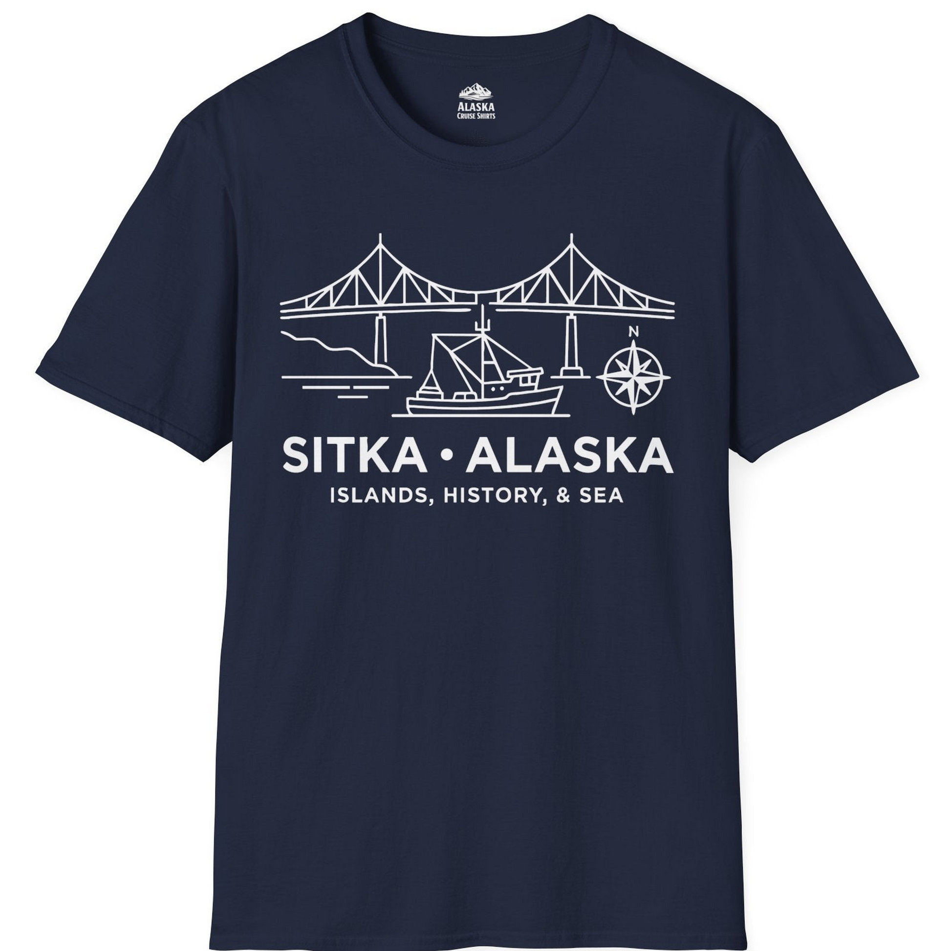 Sitka Alaska Nautical Line Art Shirt T-Shirt – Navy – Alaska Cruise Shirts