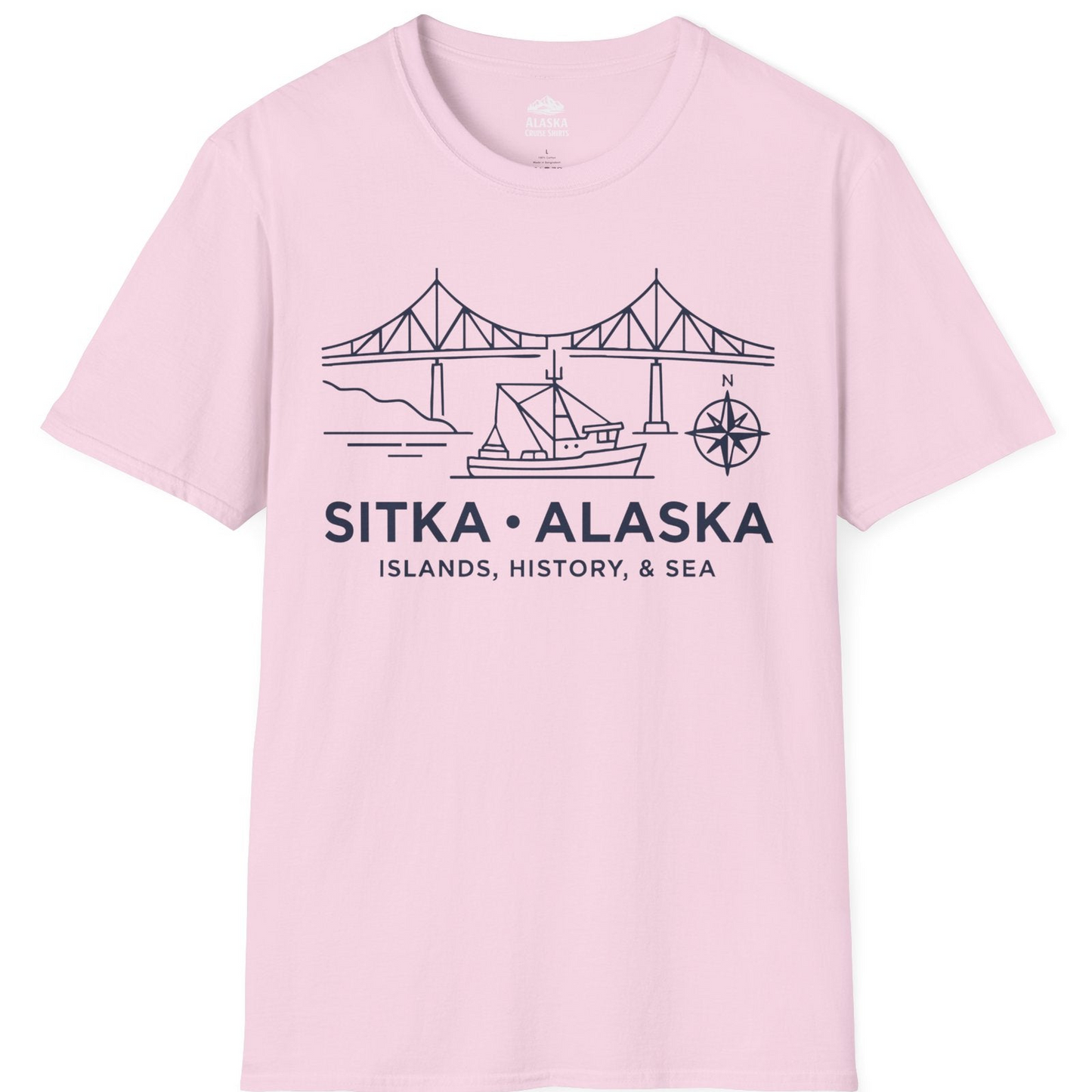 Sitka Alaska Nautical Line Art Shirt T-Shirt – Light Pink – Alaska Cruise Shirts