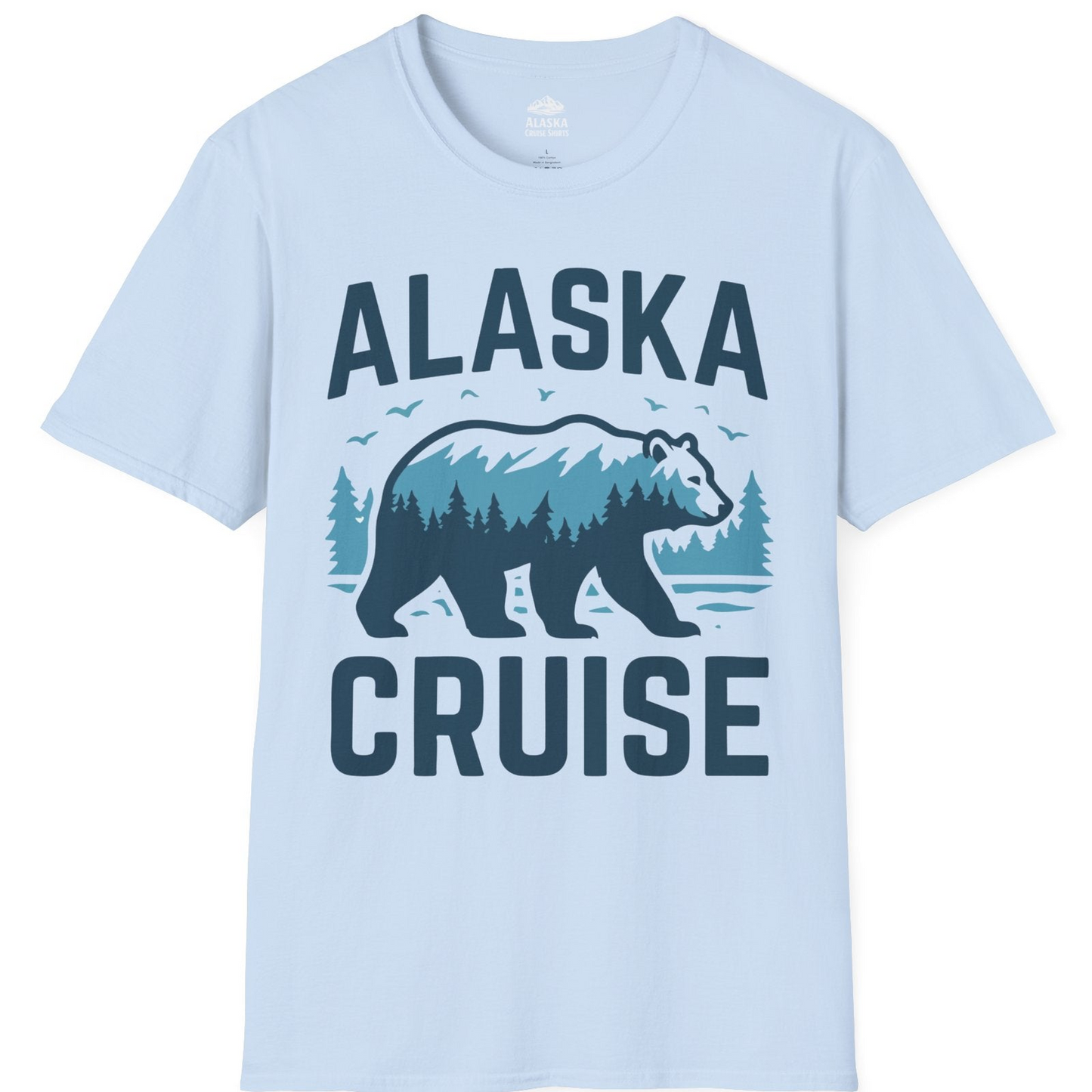 Alaska Cruise Shirt Bear Silhouette Forest Wildlife Nature Tee — T-Shirt T-Shirt – Light Blue – Alaska Cruise Shirts