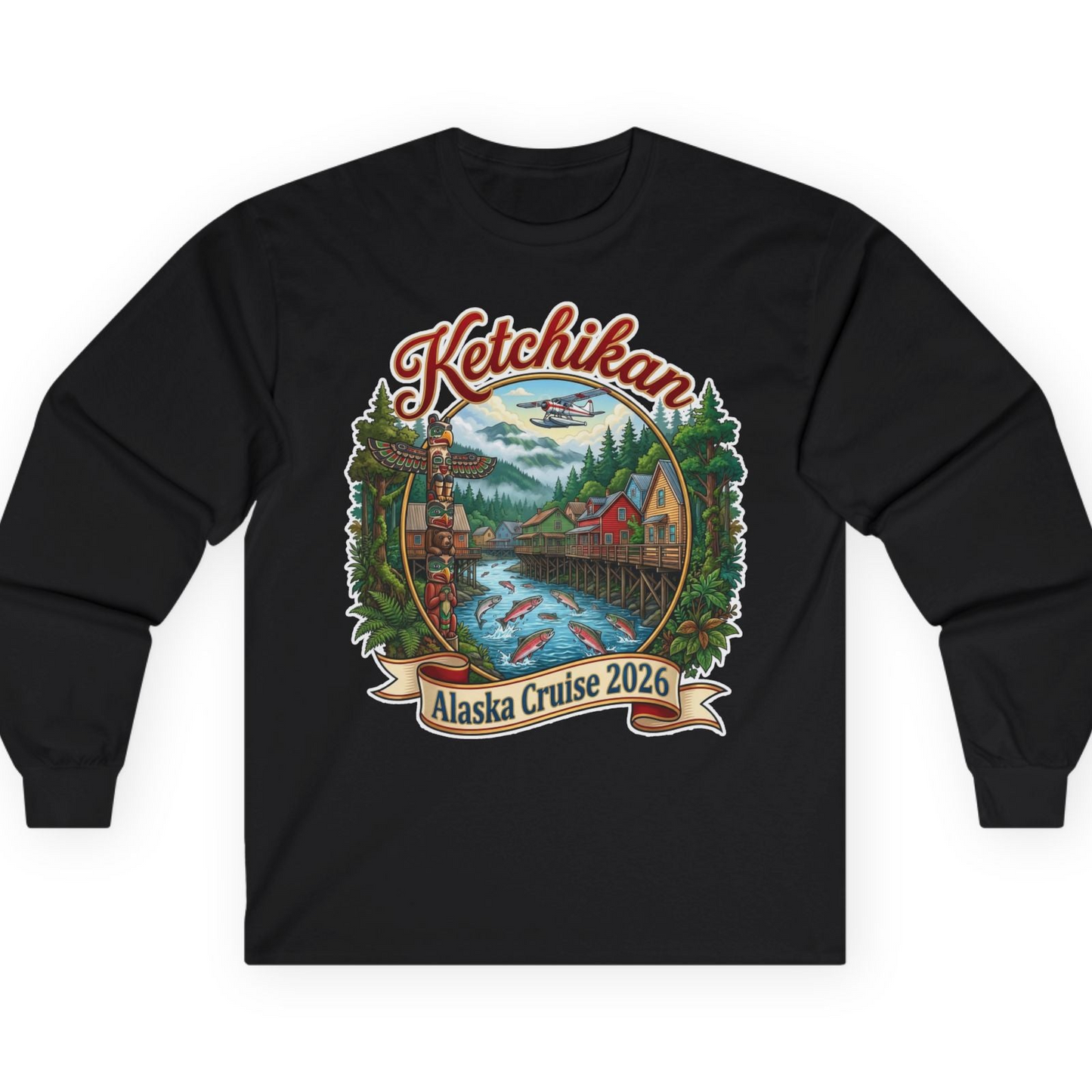 Ketchikan Alaska Cruise 2026 Vintage Souvenir Vacation Shirt — Long Sleeve T-Shirt – Black – Alaska Cruise Shirts