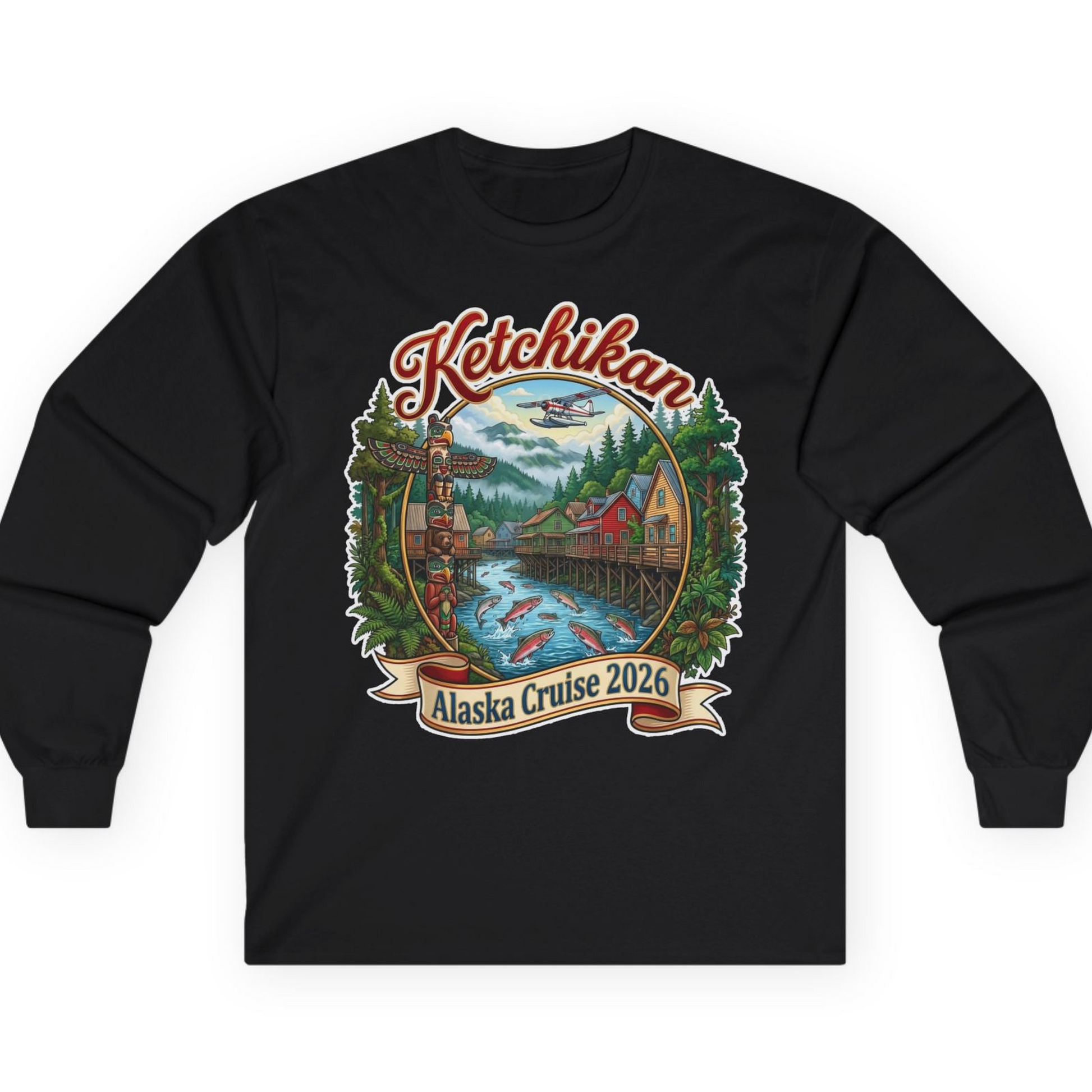 Ketchikan Alaska Cruise 2026 Vintage Souvenir Vacation Shirt — Long Sleeve T-Shirt – Black – Alaska Cruise Shirts