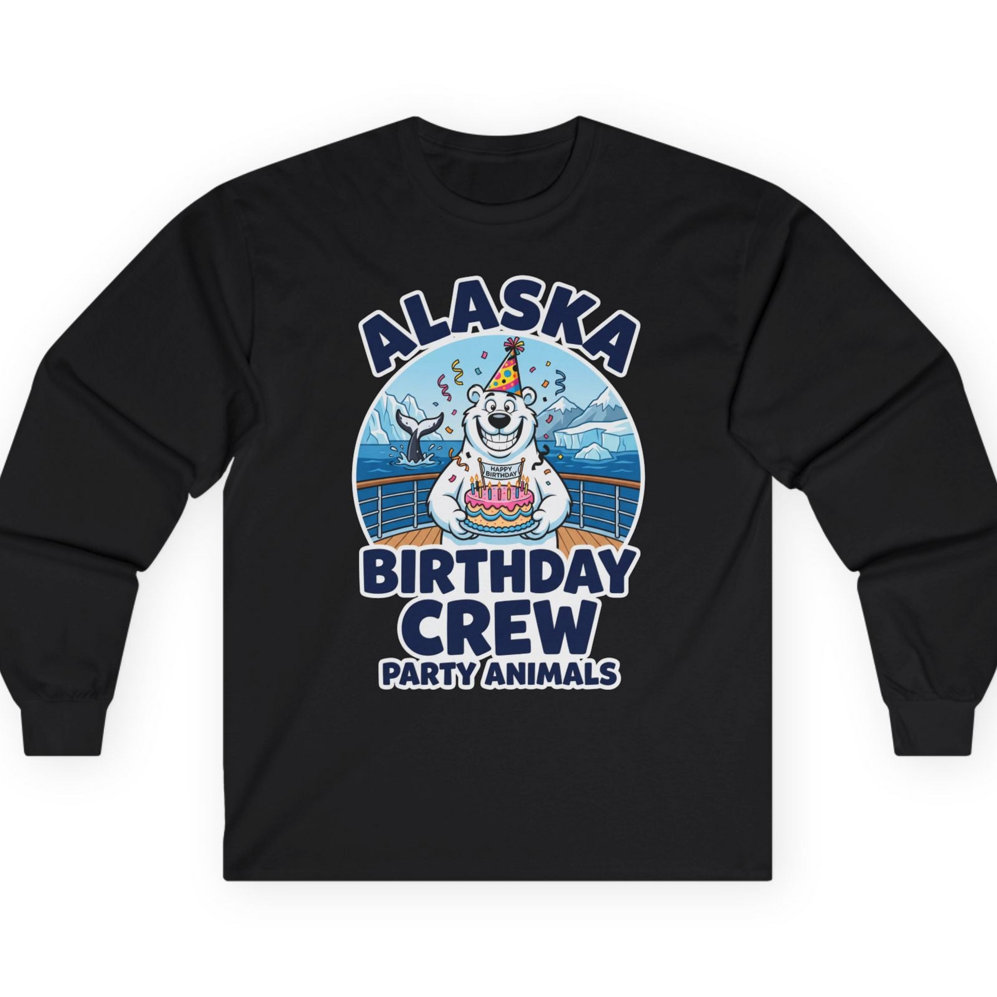 Alaska Birthday Crew Party Animals Polar Bear Cruise Shirt — Long Sleeve T-Shirt – Black – Alaska Cruise Shirts