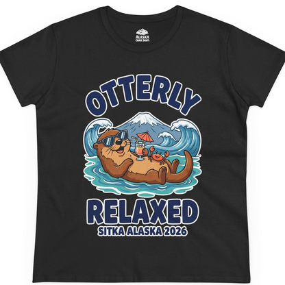 Otterly Relaxed Sitka Alaska 2026 Vacation Souvenir Shirt — Ladies Tee T-Shirt – Black – Alaska Cruise Shirts