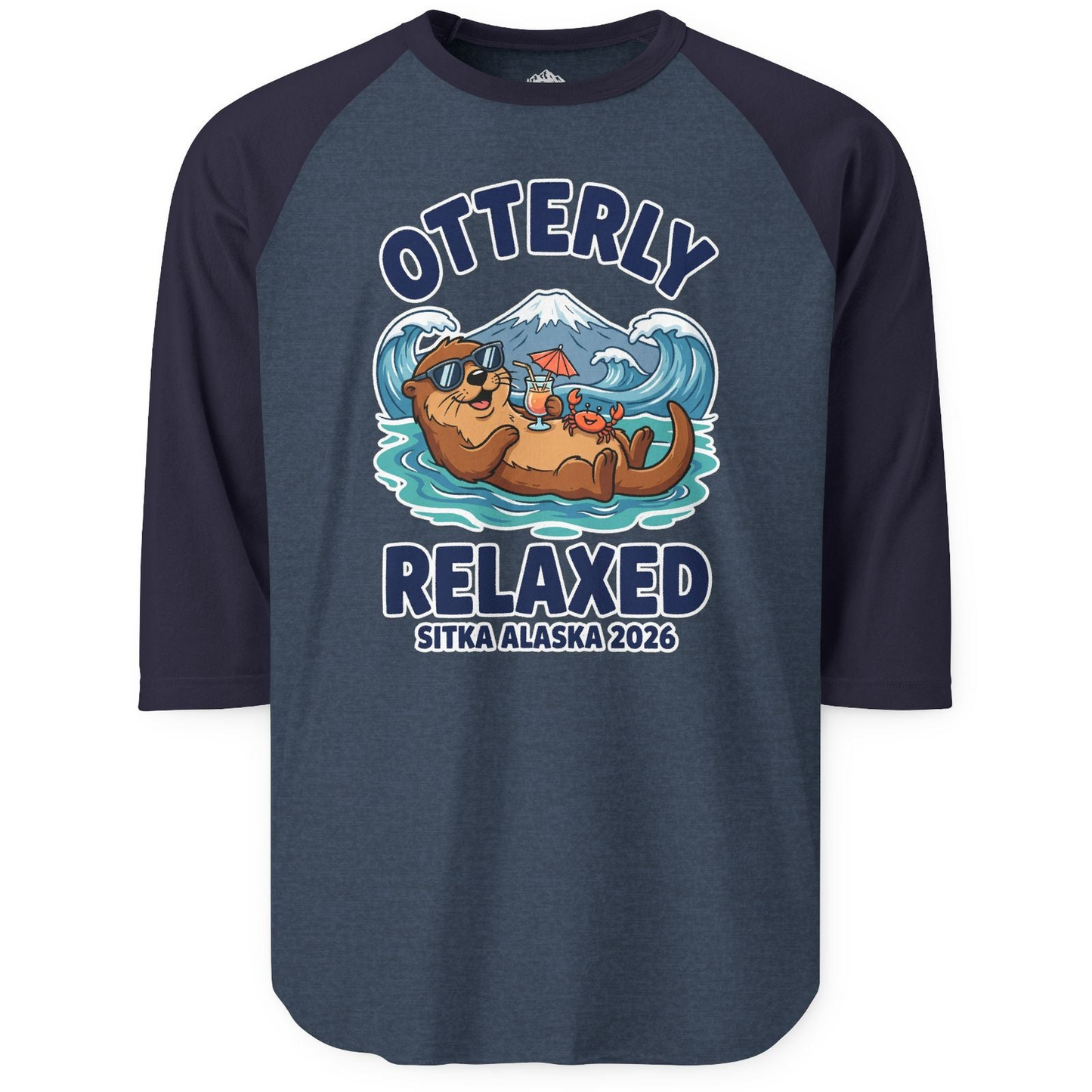 Otterly Relaxed Sitka Alaska 2026 Vacation Souvenir Shirt — 3/4 Sleeve T-Shirt – Heather Denim/Navy – Alaska Cruise Shirts