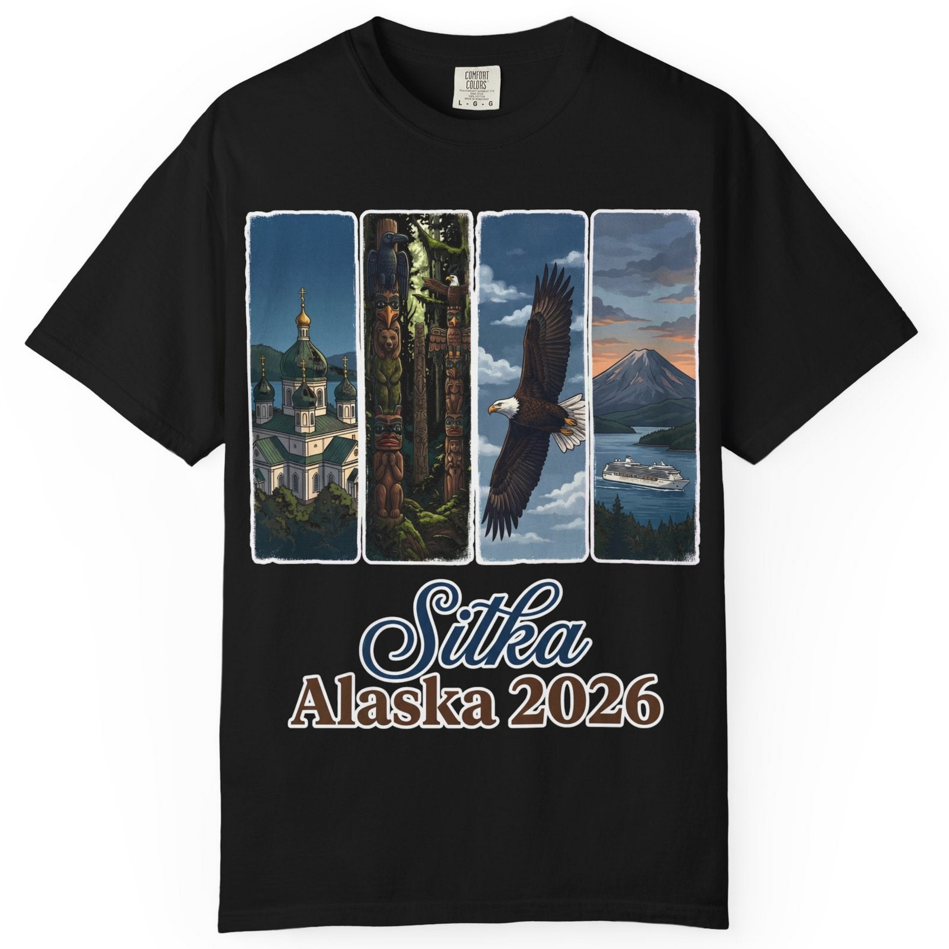 Sitka Alaska 2026 Cruise and Wildlife Souvenir Graphic Shirt — Comfort T-Shirt – Black – Alaska Cruise Shirts