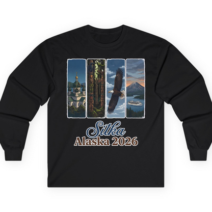 Sitka Alaska 2026 Cruise and Wildlife Souvenir Graphic Shirt — Long Sleeve T-Shirt – Black – Alaska Cruise Shirts