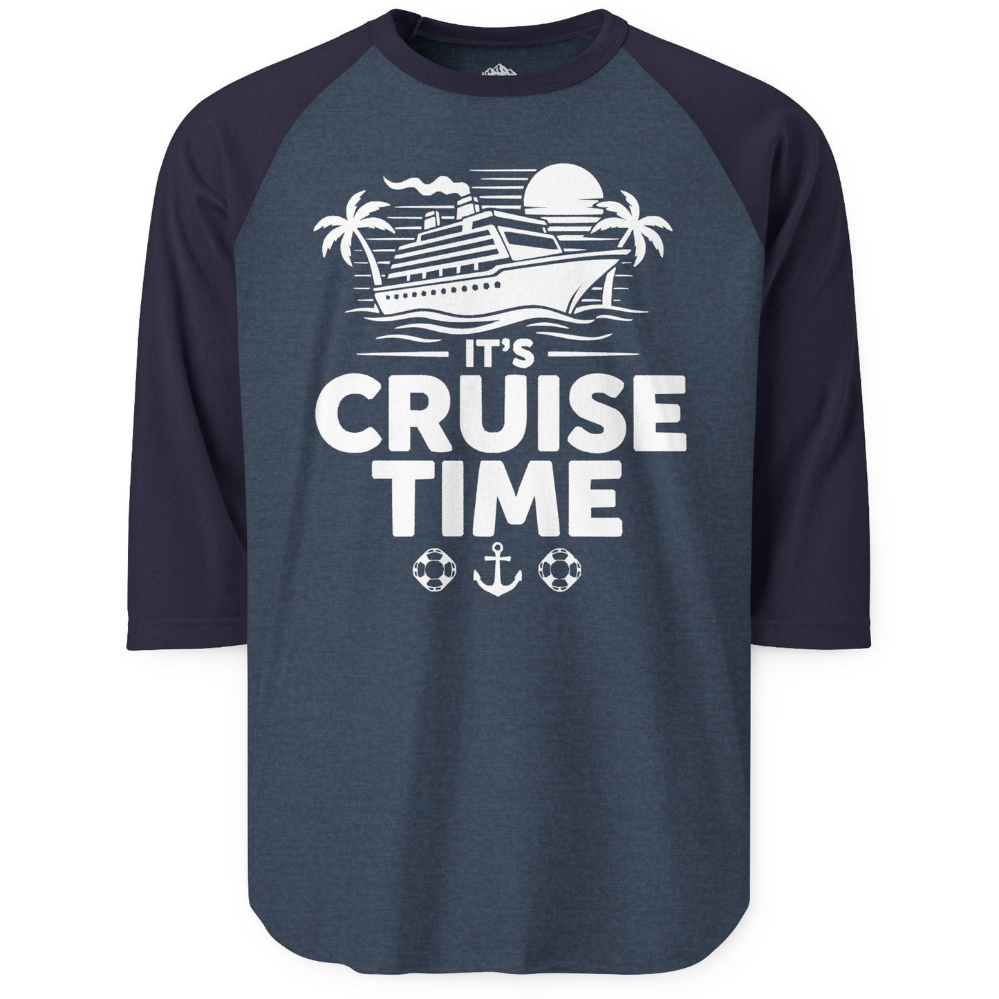 It’s Cruise Time Bold Nautical Vacation Shirt for Cruise Enthusiasts — 3/4 Sleeve T-Shirt – Heather Denim/Navy – Alaska Cruise Shirts