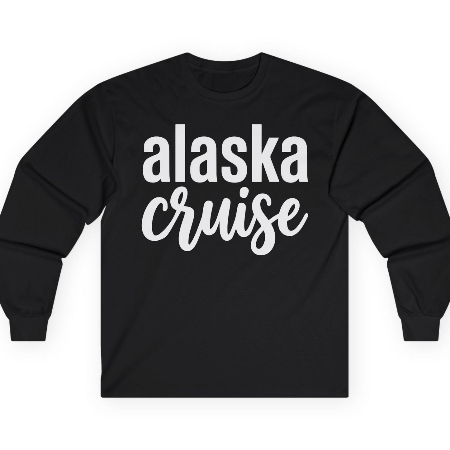 Bold Alaska Cruise Typography Shirt for Vacation Memories — Long Sleeve T-Shirt – Black – Alaska Cruise Shirts