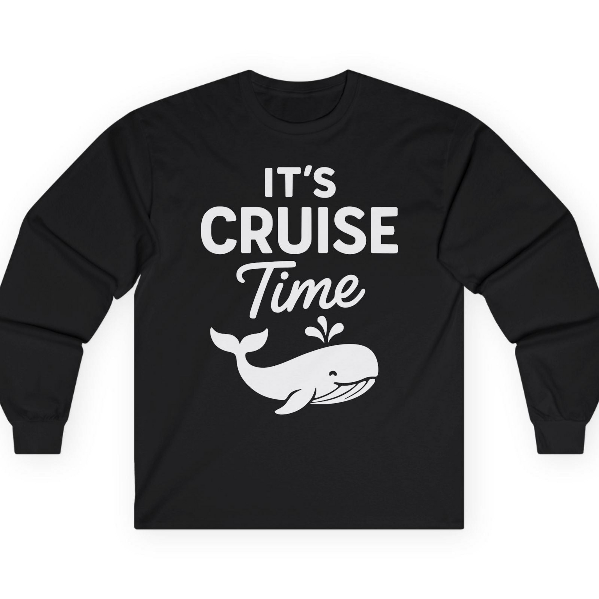 It's Cruise Time Whale Graphic Vacation Cruise Shirt — Long Sleeve T-Shirt – Black – Alaska Cruise Shirts