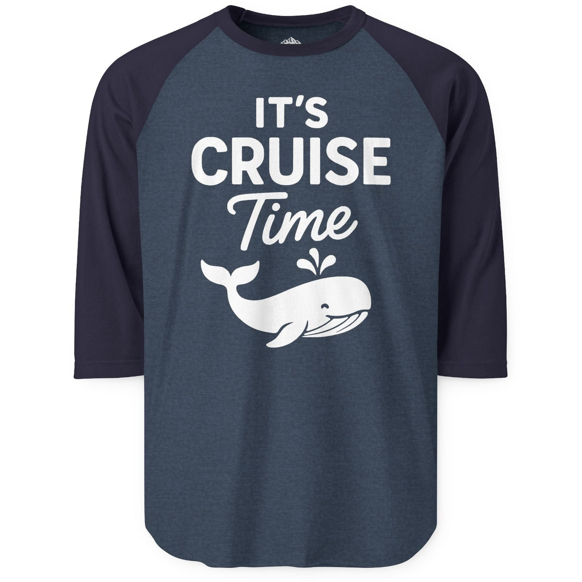 It's Cruise Time Whale Graphic Vacation Cruise Shirt — 3/4 Sleeve T-Shirt – Heather Denim/Navy – Alaska Cruise Shirts