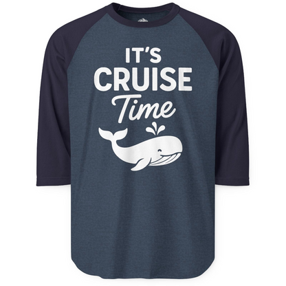 It's Cruise Time Whale Graphic Vacation Cruise Shirt — 3/4 Sleeve T-Shirt – Heather Denim/Navy – Alaska Cruise Shirts