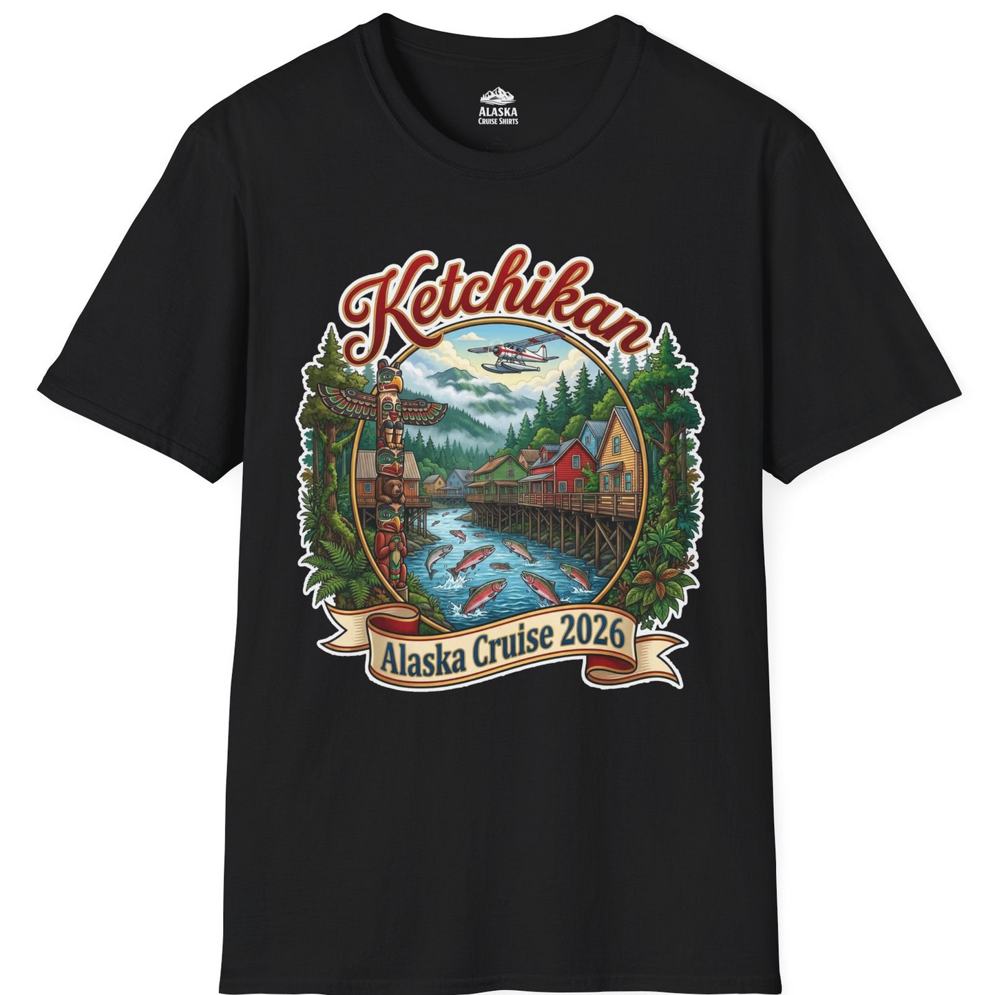 Ketchikan Alaska Cruise 2026 Vintage Souvenir Vacation Shirt — T-Shirt T-Shirt – Black – Alaska Cruise Shirts