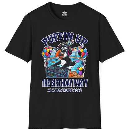 Funny Puffin DJ Birthday Party Alaska Cruise 2026 Shirt — T-Shirt T-Shirt – Black – Alaska Cruise Shirts