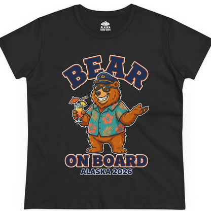 Bear On Board Alaska 2026 Funny Tropical Cruise T-Shirt — Ladies Tee T-Shirt – Black – Alaska Cruise Shirts