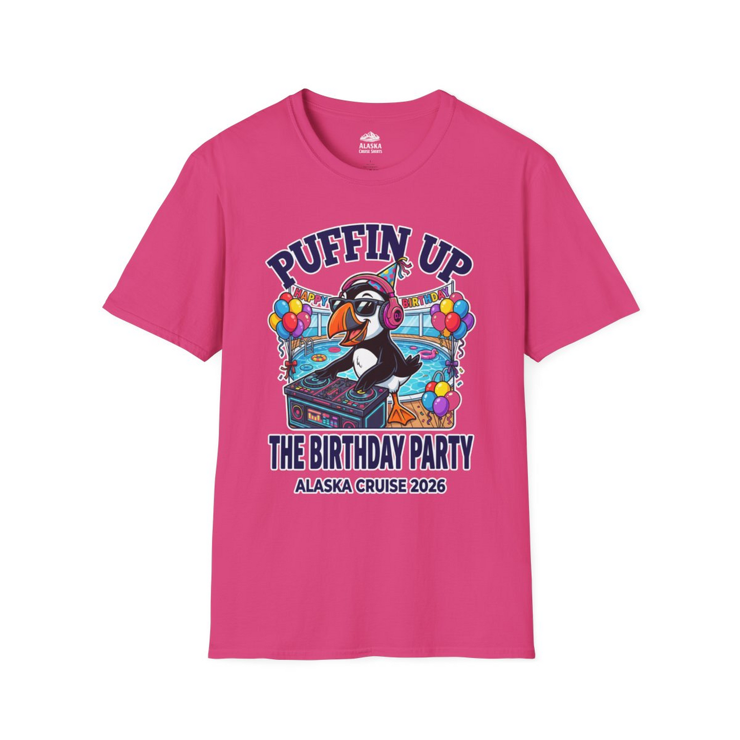 Funny Puffin DJ Birthday Party Alaska Cruise 2026 Shirt — T-Shirt T-Shirt – Heliconia – Alaska Cruise Shirts