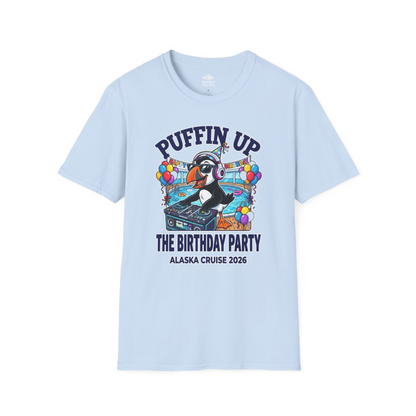 Funny Puffin DJ Birthday Party Alaska Cruise 2026 Shirt — T-Shirt T-Shirt – Light Blue – Alaska Cruise Shirts