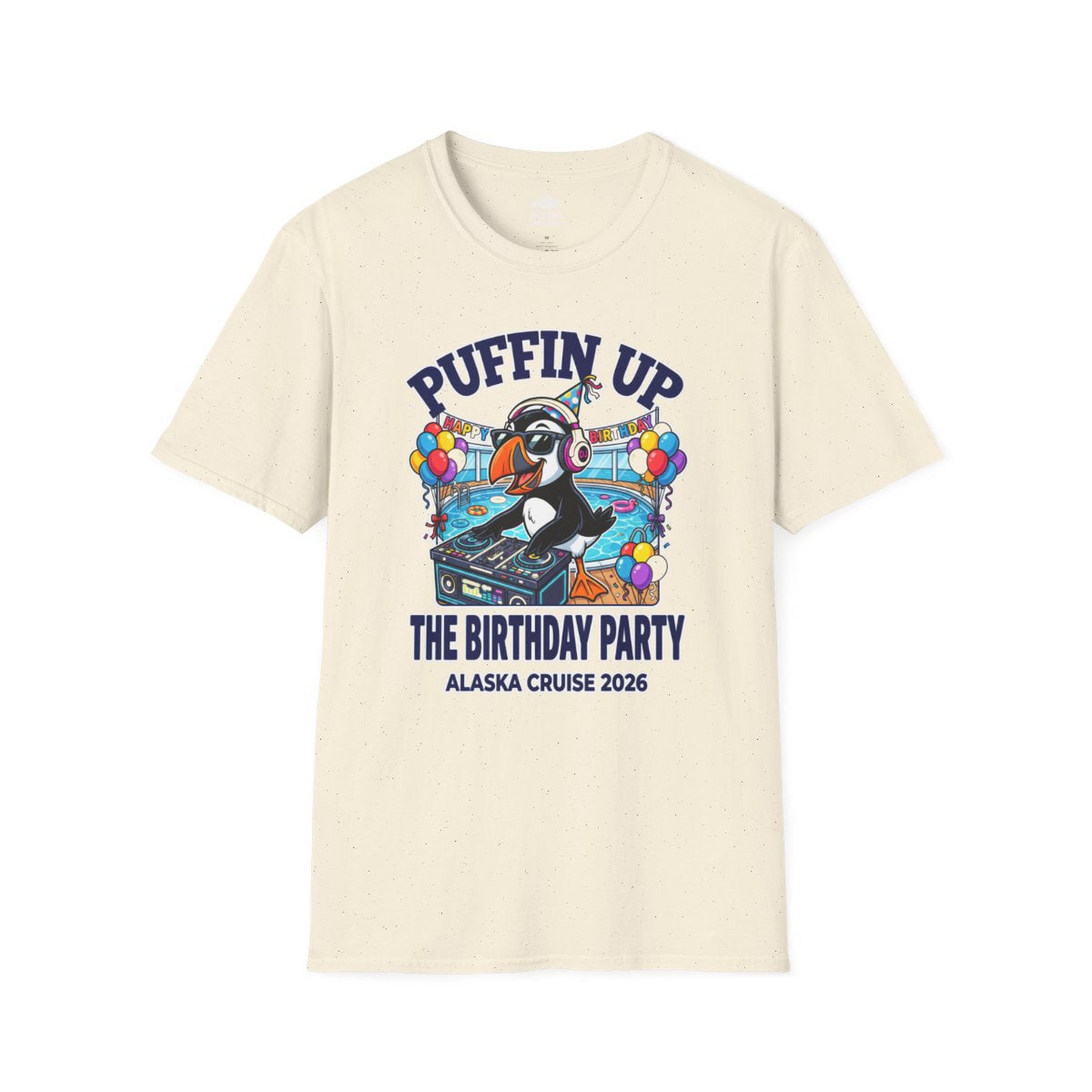 Funny Puffin DJ Birthday Party Alaska Cruise 2026 Shirt — T-Shirt T-Shirt – Natural – Alaska Cruise Shirts