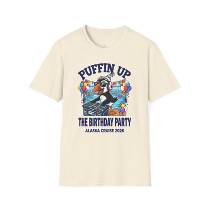 Funny Puffin DJ Birthday Party Alaska Cruise 2026 Shirt — T-Shirt T-Shirt – Natural – Alaska Cruise Shirts
