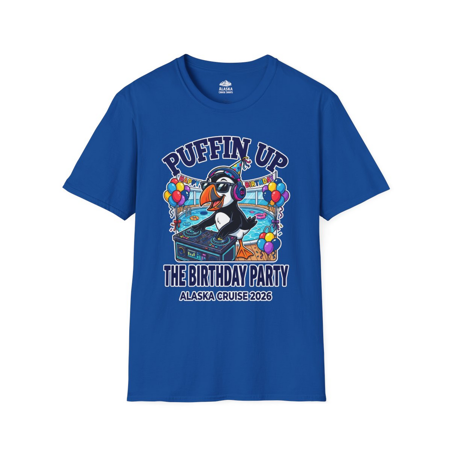 Funny Puffin DJ Birthday Party Alaska Cruise 2026 Shirt — T-Shirt T-Shirt – Royal – Alaska Cruise Shirts