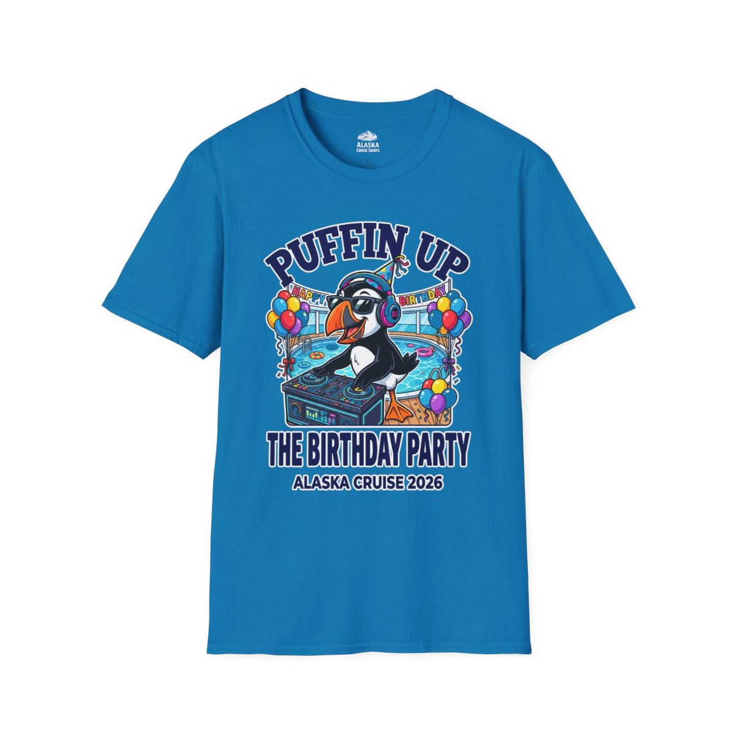 Funny Puffin DJ Birthday Party Alaska Cruise 2026 Shirt — T-Shirt T-Shirt – Sapphire – Alaska Cruise Shirts
