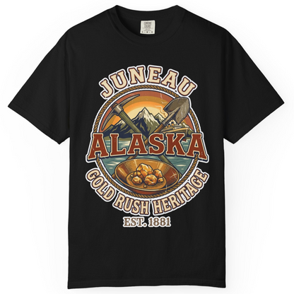 Juneau Alaska Gold Rush Heritage Vintage Travel T-Shirt — Comfort T-Shirt – Black – Alaska Cruise Shirts