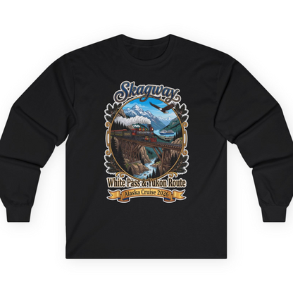 Skagway Alaska Cruise Shirt White Pass Yukon Route 2026 Souvenir — Long Sleeve T-Shirt – Black – Alaska Cruise Shirts