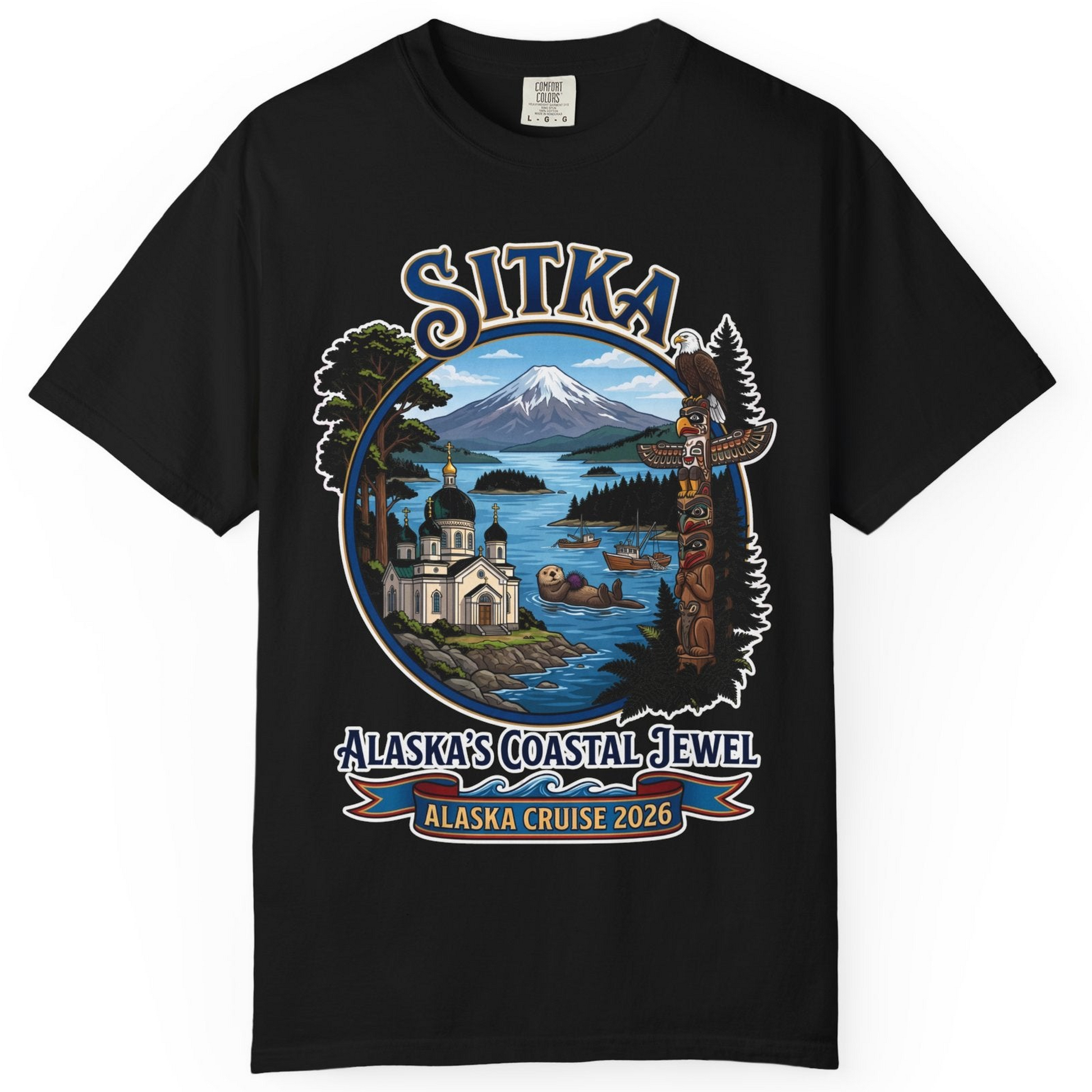 Sitka Alaska Cruise 2026 Alaska's Coastal Jewel Travel Souvenir Shirt — Comfort T-Shirt – Black – Alaska Cruise Shirts