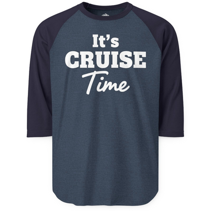 It’s Cruise Time Bold Vacation Graphic Cruise Shirt Tee — 3/4 Sleeve T-Shirt – Heather Denim/Navy – Alaska Cruise Shirts