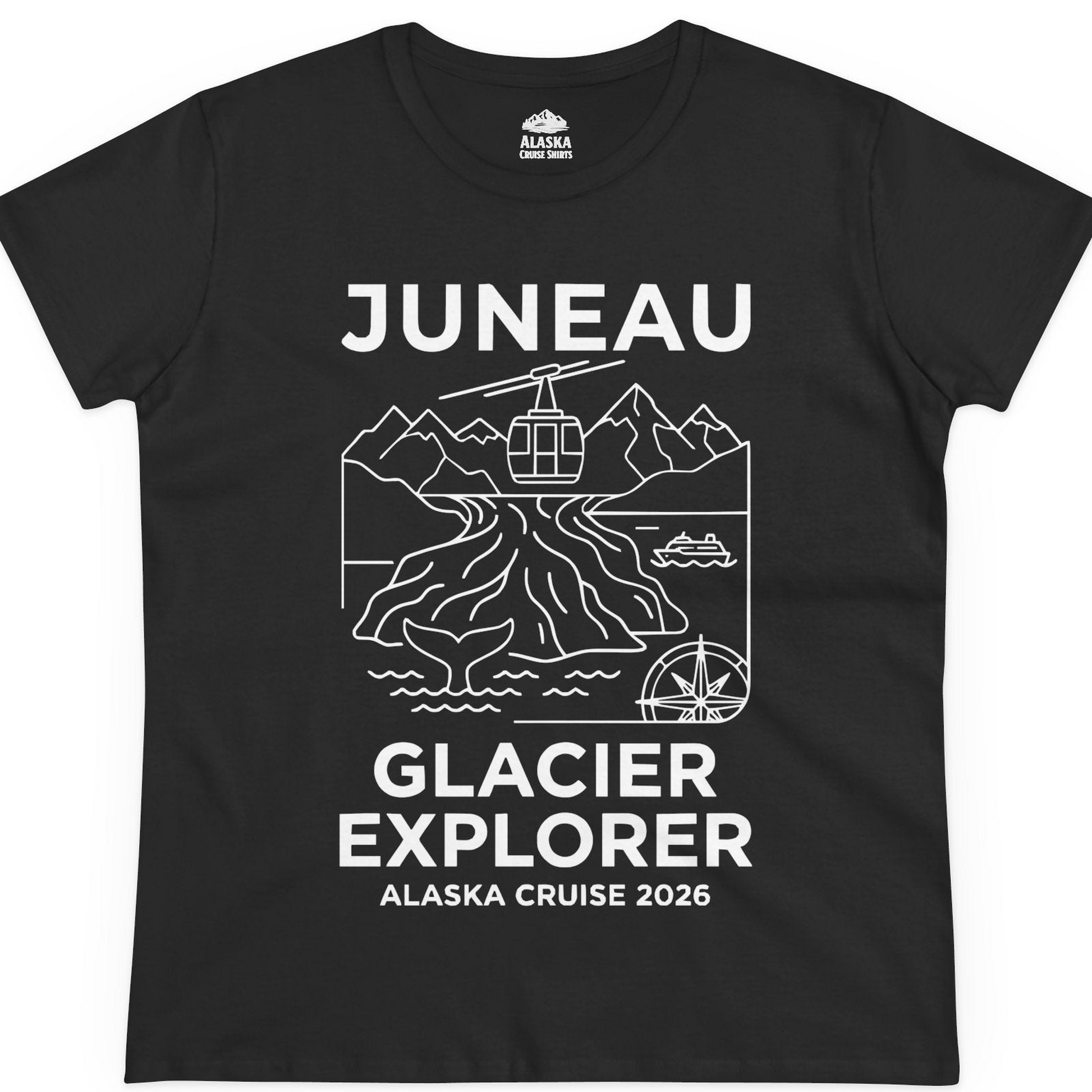 Juneau Glacier Explorer Alaska Cruise 2026 Adventure Shirt — Ladies Tee T-Shirt – Black – Alaska Cruise Shirts