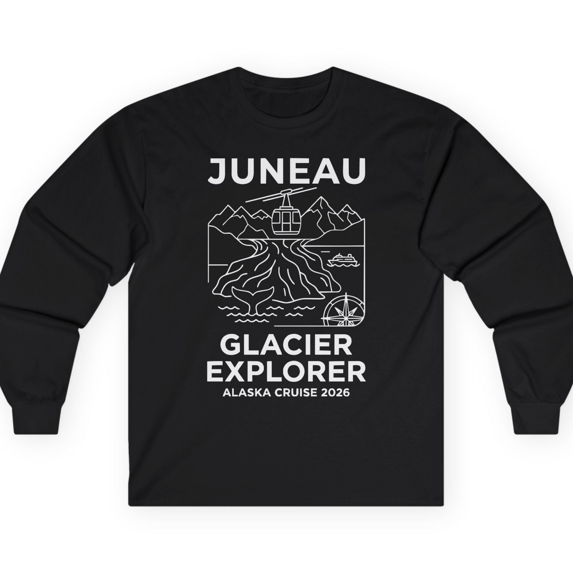 Juneau Glacier Explorer Alaska Cruise 2026 Adventure Shirt — Long Sleeve T-Shirt – Black – Alaska Cruise Shirts