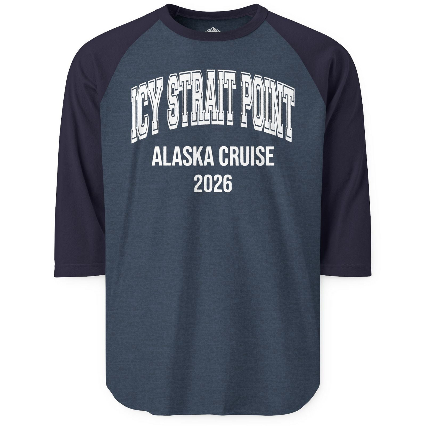 Icy Strait Point Alaska Cruise 2026 Classic Souvenir Shirt — 3/4 Sleeve T-Shirt – Heather Denim/Navy – Alaska Cruise Shirts