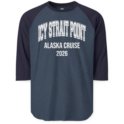 Icy Strait Point Alaska Cruise 2026 Classic Souvenir Shirt — 3/4 Sleeve T-Shirt – Heather Denim/Navy – Alaska Cruise Shirts