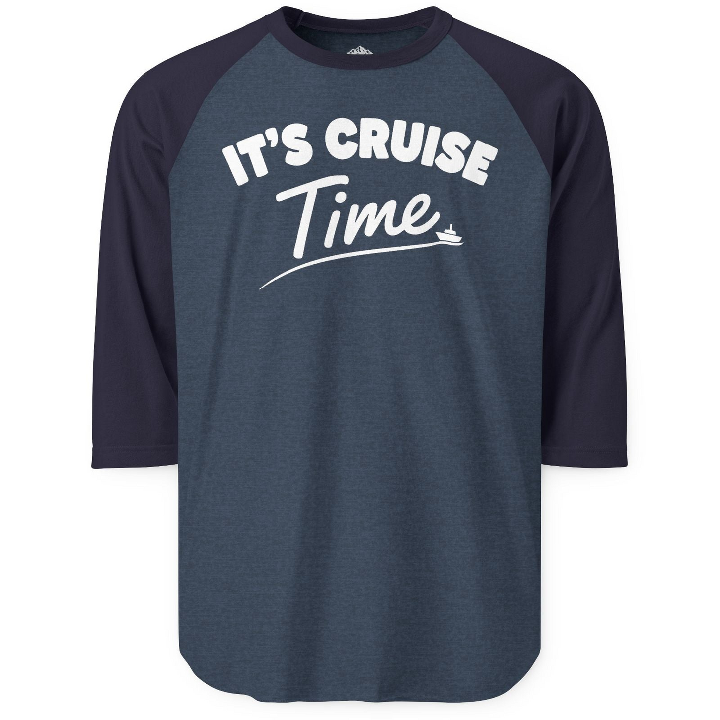 Fun Cruise Time Vacation Shirt for Cruise Lovers and Groups — 3/4 Sleeve T-Shirt – Heather Denim/Navy – Alaska Cruise Shirts