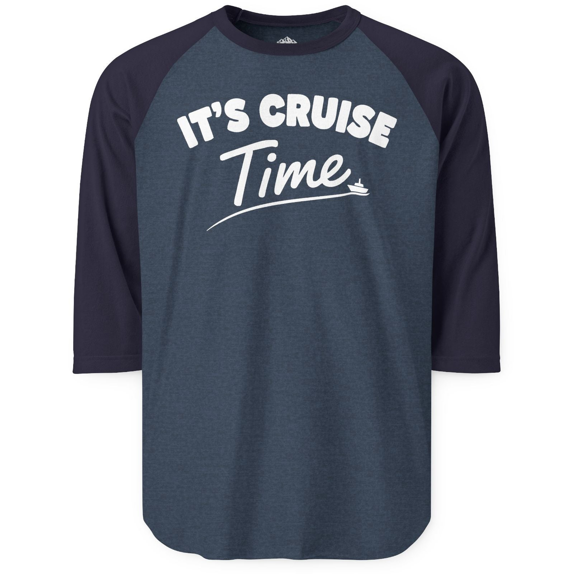 Fun Cruise Time Vacation Shirt for Cruise Lovers and Groups — 3/4 Sleeve T-Shirt – Heather Denim/Navy – Alaska Cruise Shirts