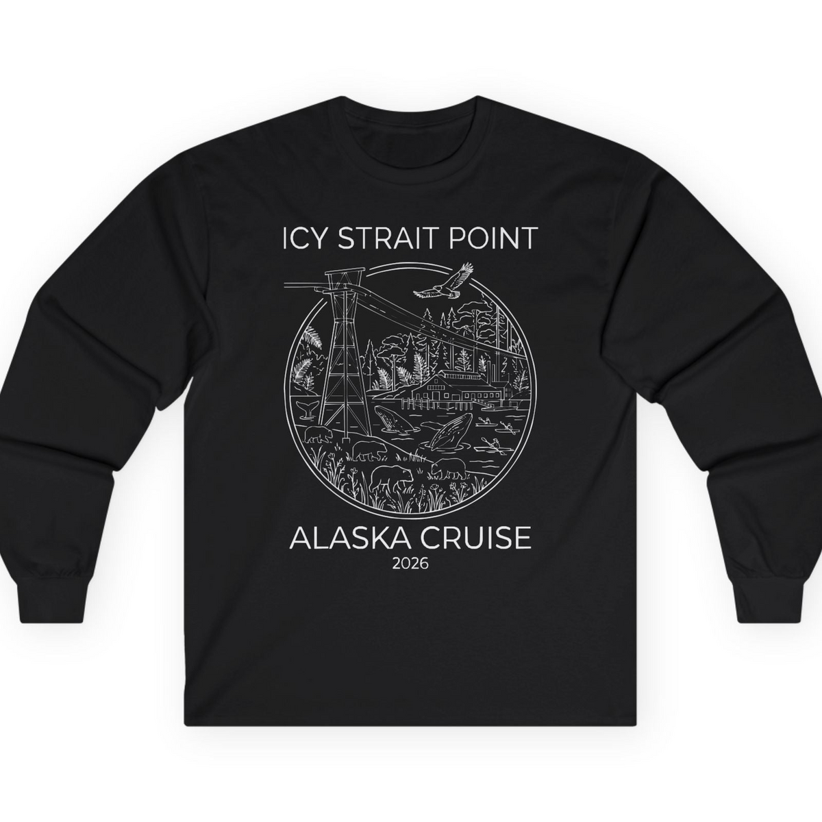 Icy Strait Point Alaska Cruise 2026 Nature Adventure T-Shirt — Long Sleeve T-Shirt – Black – Alaska Cruise Shirts