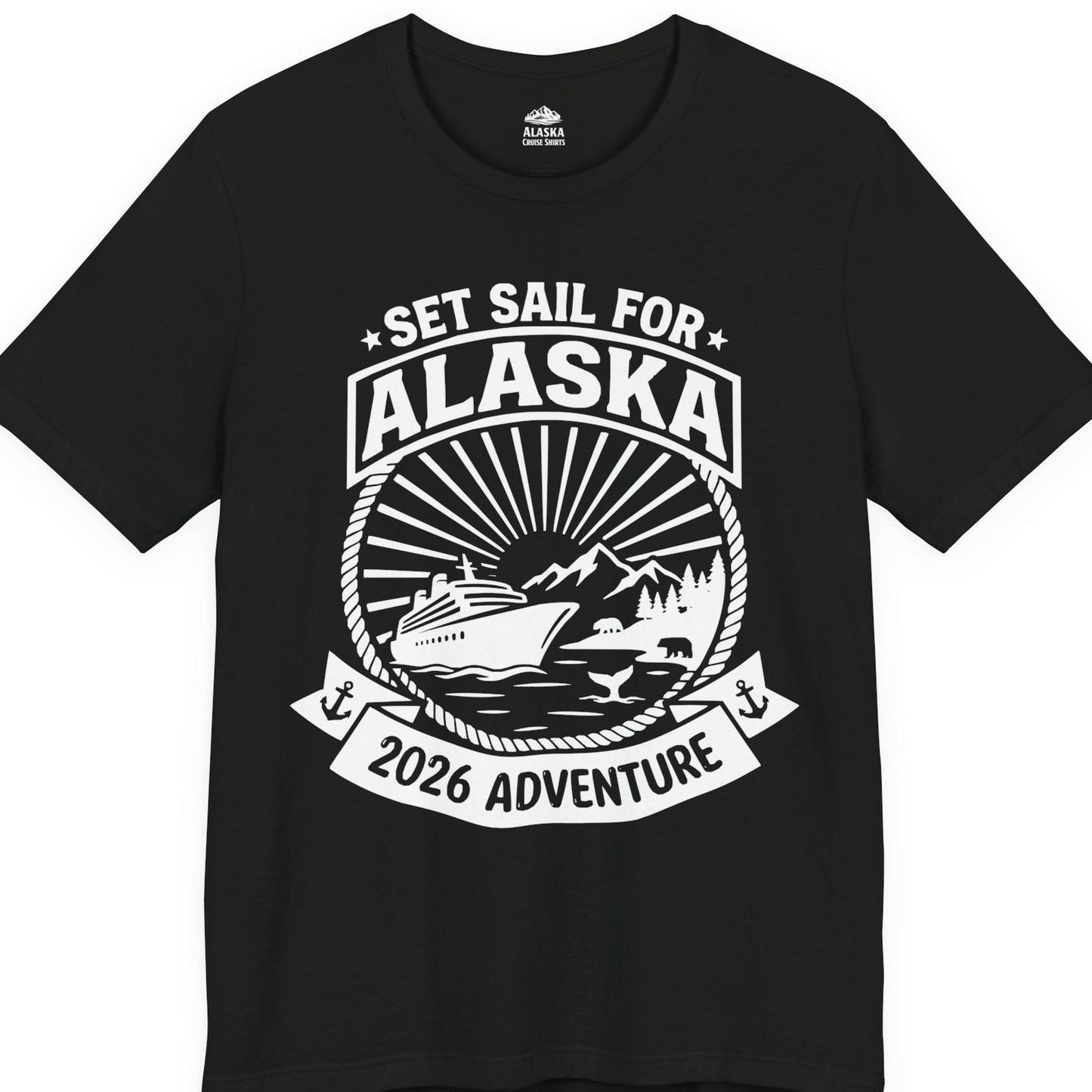 Set Sail for Alaska 2026 Adventure Vintage Cruise Shirt — Premium Tee T-Shirt – Black – Alaska Cruise Shirts