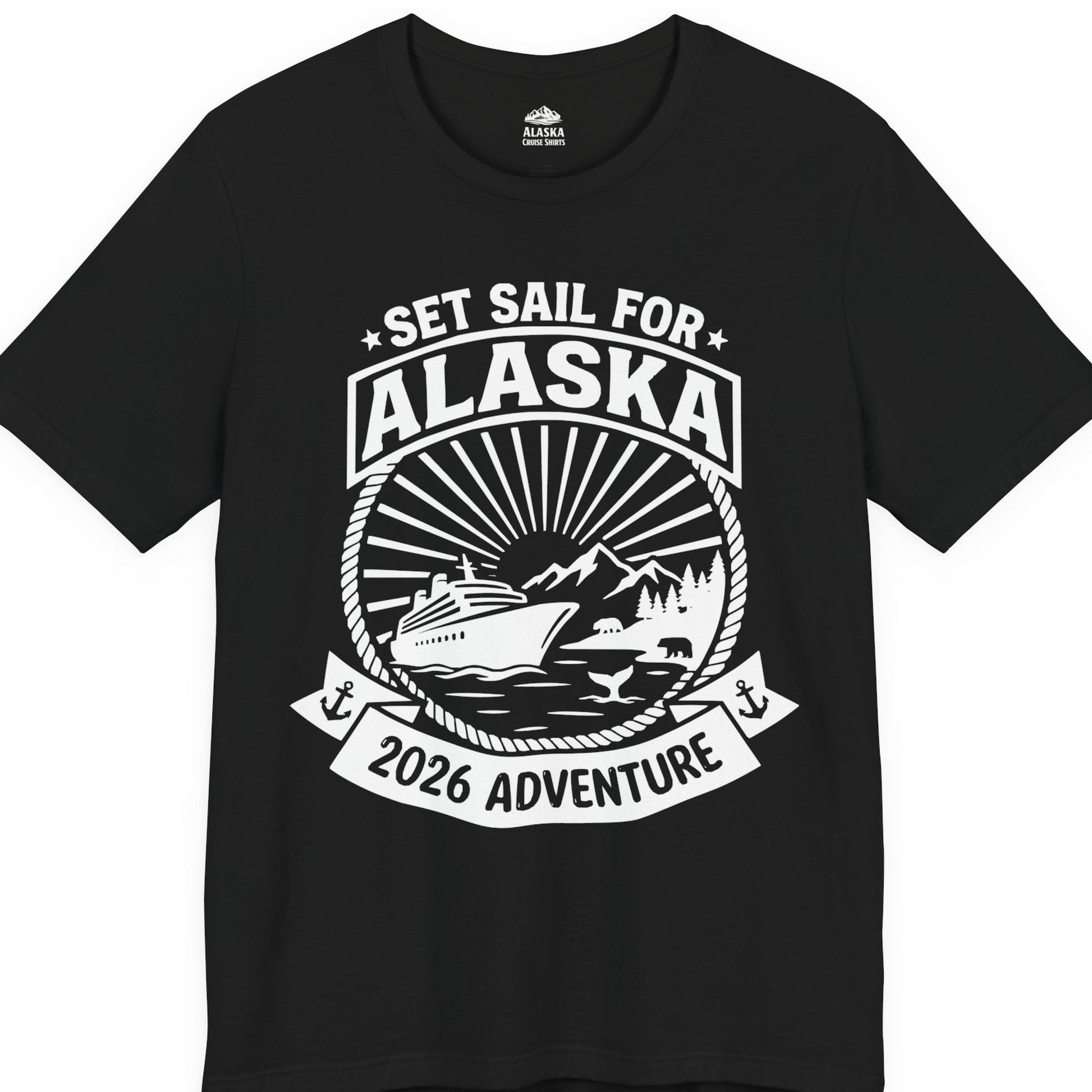 Set Sail for Alaska 2026 Adventure Vintage Cruise Shirt — Premium Tee T-Shirt – Black – Alaska Cruise Shirts