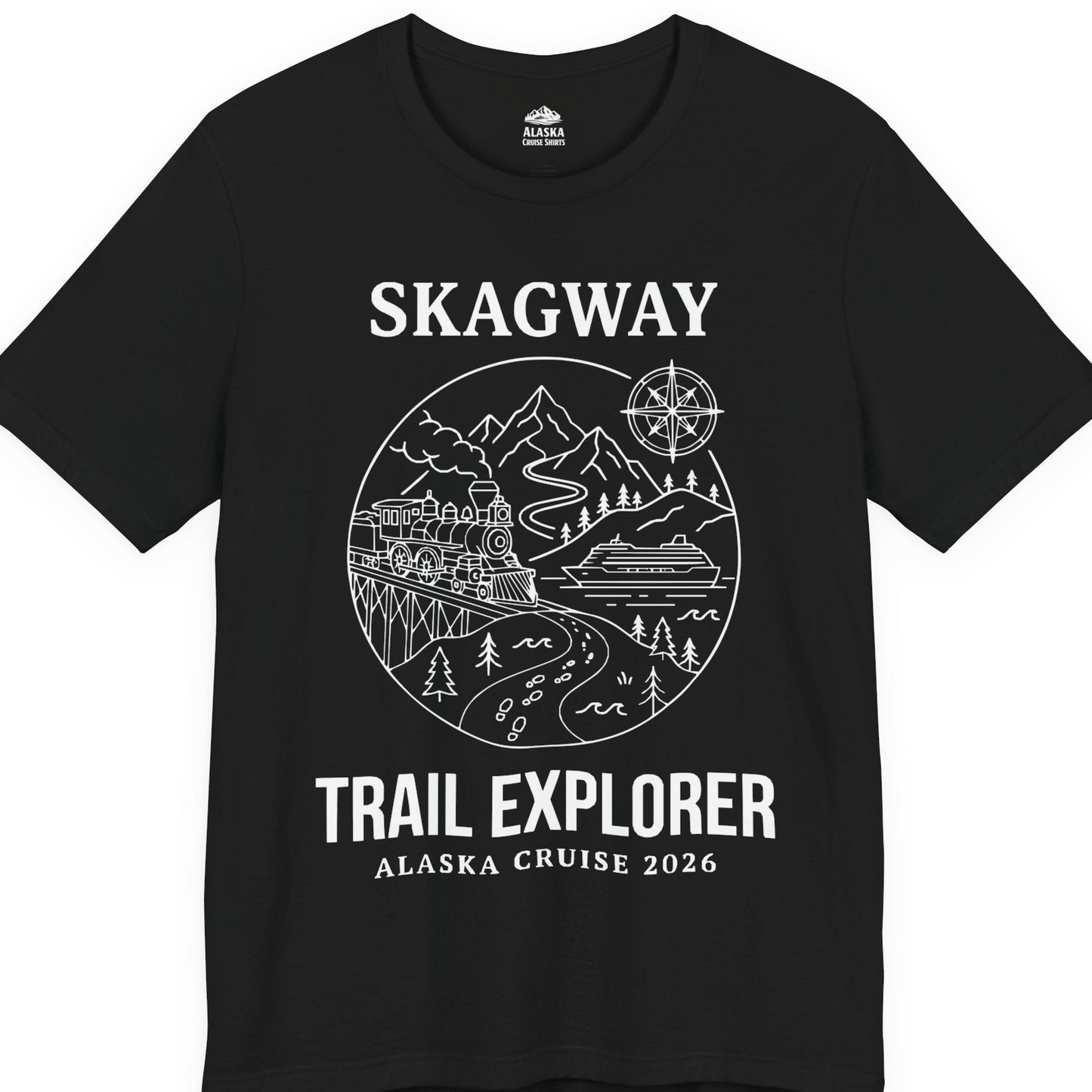 Skagway Trail Explorer Alaska Cruise Scenic Adventure Shirt — Premium Tee T-Shirt – Black – Alaska Cruise Shirts