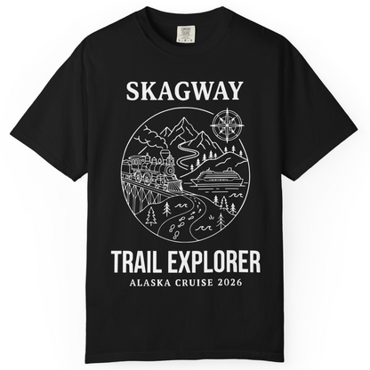 Skagway Trail Explorer Alaska Cruise Scenic Adventure Shirt — Comfort T-Shirt – Black – Alaska Cruise Shirts
