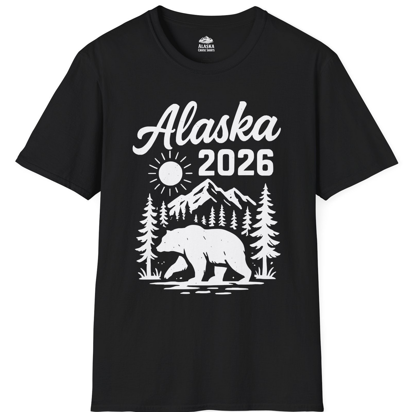 Alaska 2026 Bear and Mountains Nature Adventure Shirt — T-Shirt T-Shirt – Black – Alaska Cruise Shirts