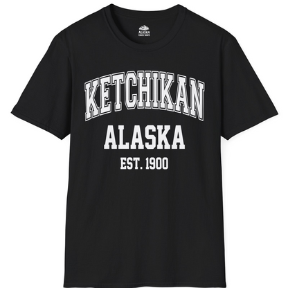 Ketchikan Alaska Collegiate Style Est 1900 Vintage Tee Shirt — T-Shirt T-Shirt – Black – Alaska Cruise Shirts