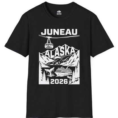 Juneau Alaska Cruise 2026 Scenic Whale and Cable Car Shirt — T-Shirt T-Shirt – Black – Alaska Cruise Shirts