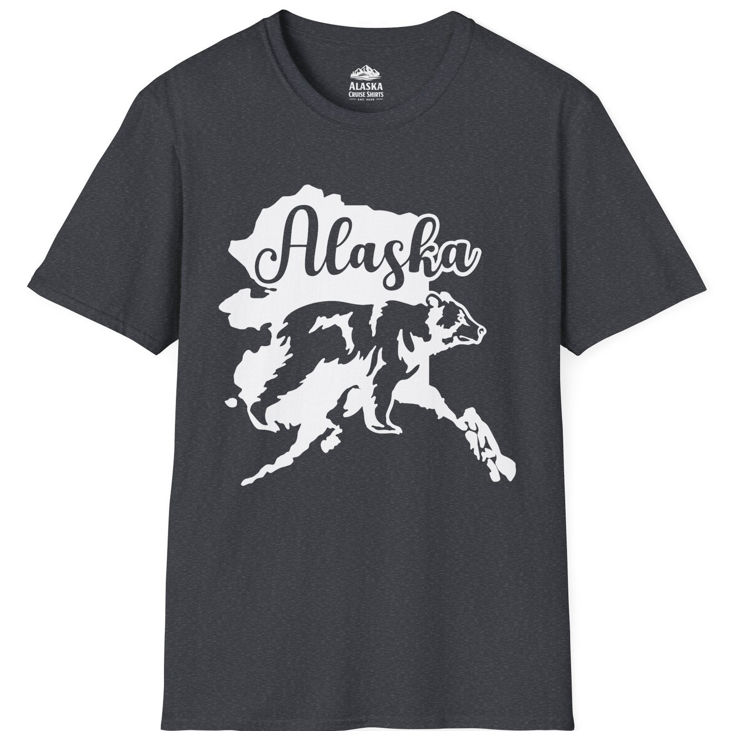 Alaska Bear Silhouette Shirt - Bold Wilderness Wildlife Graphic Tee T-Shirt – Dark Heather Grey – Alaska Cruise Shirts