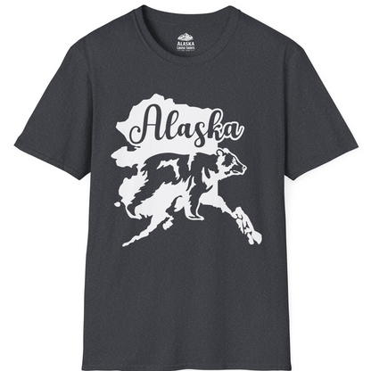 Alaska Bear Silhouette Shirt - Bold Wilderness Wildlife Graphic Tee T-Shirt – Dark Heather Grey – Alaska Cruise Shirts